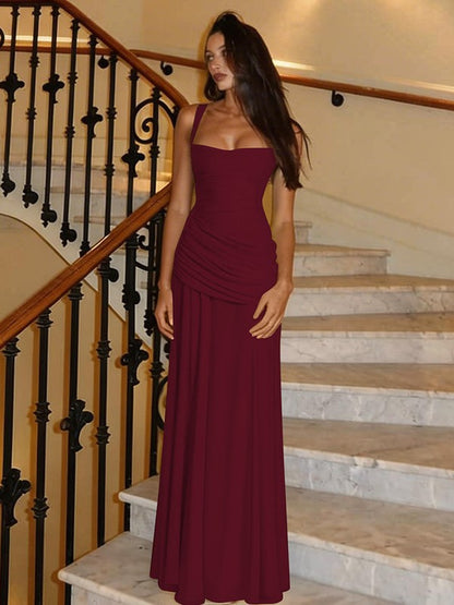 Vacation Dresses Creamy Yellow Ruched Maxi Dress For Women Elegant Evening Style