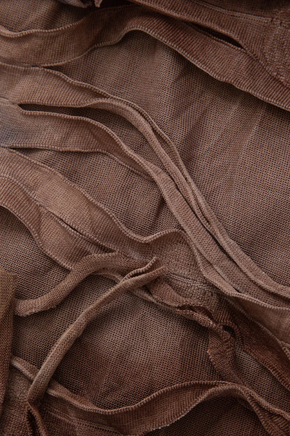 Qerly Brown Tie Dye Distressed Mesh Slit Halter Maxi Dress