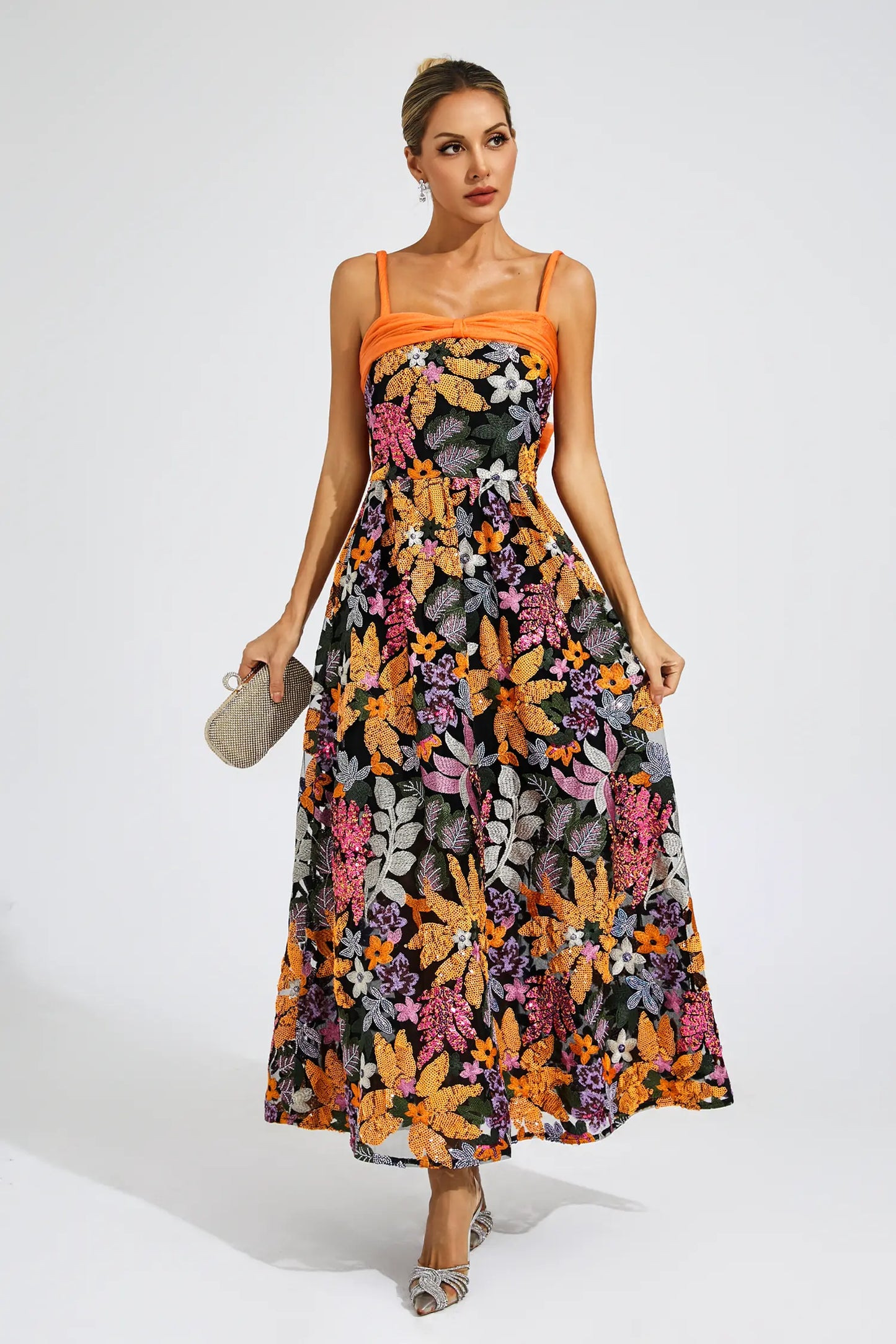 Quentin Floral Sequins Slip Maxi Dress