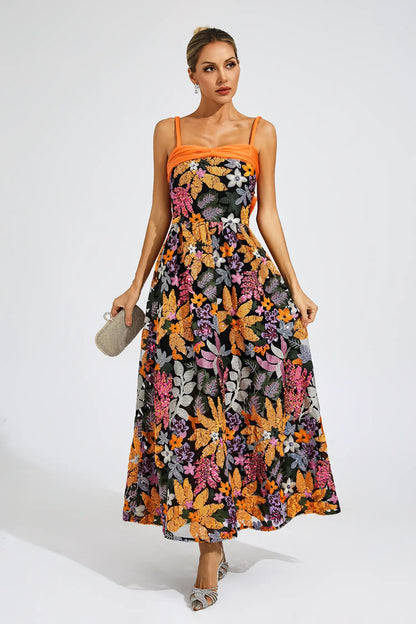 Quentin Floral Sequins Slip Maxi Dress