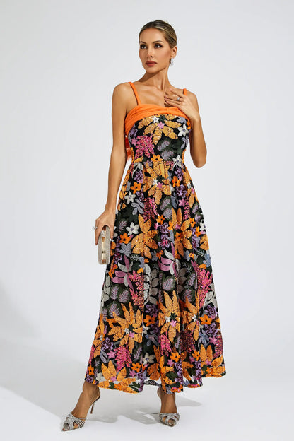 Quentin Floral Sequins Slip Maxi Dress