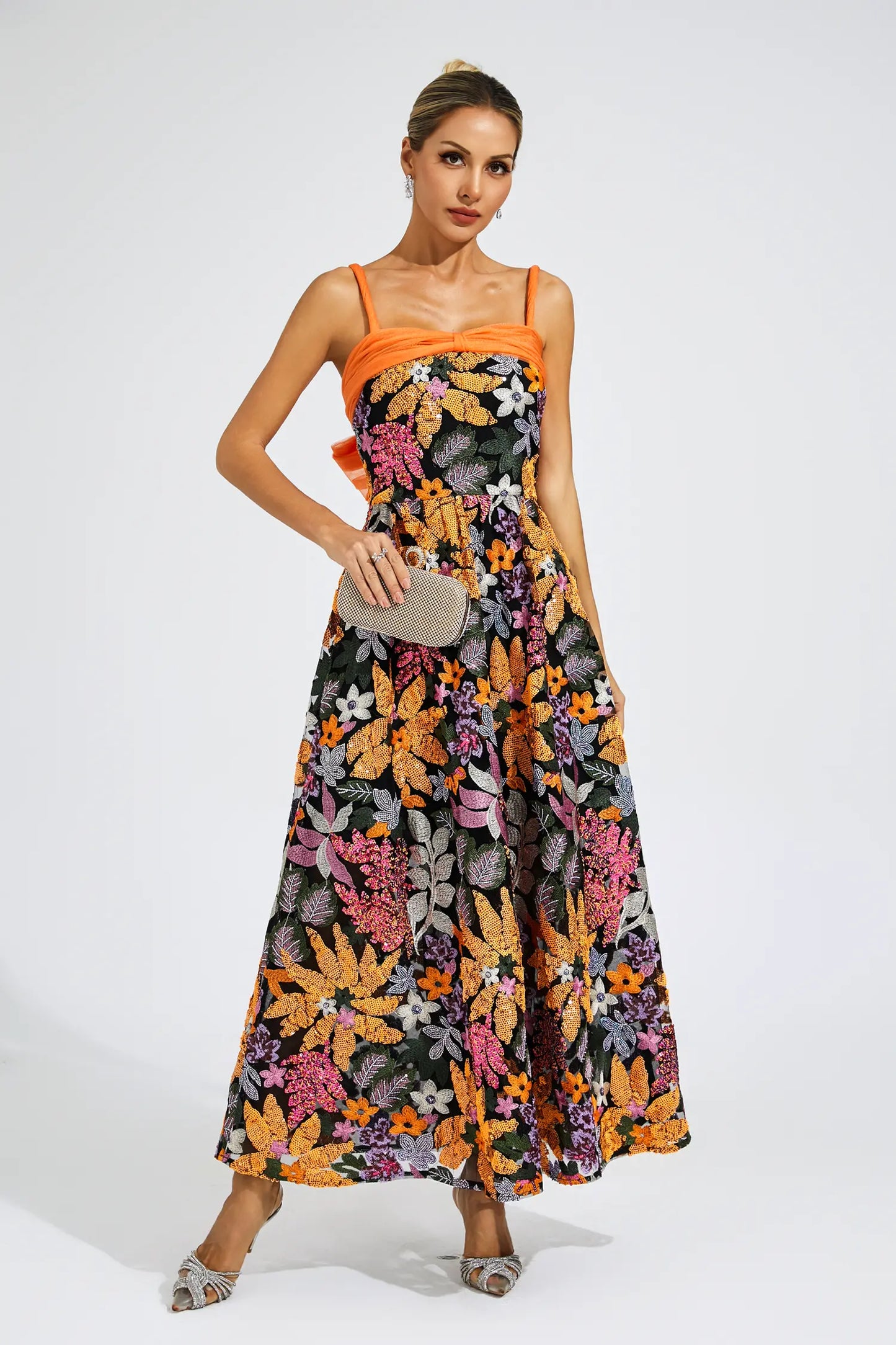 Quentin Floral Sequins Slip Maxi Dress