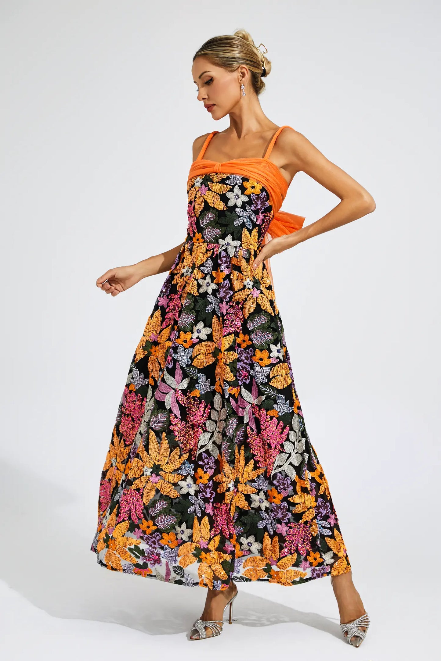 Quentin Floral Sequins Slip Maxi Dress