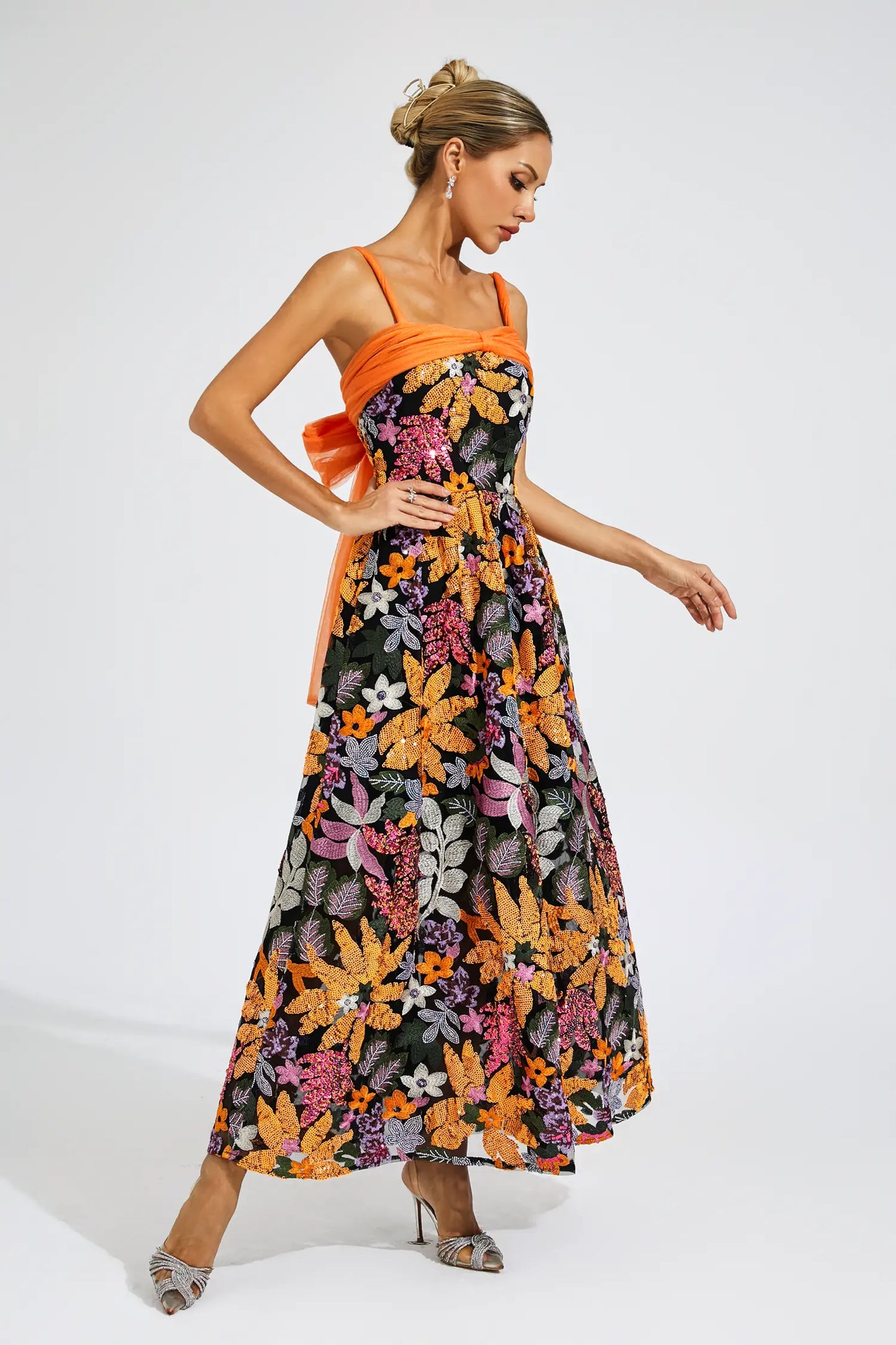 Quentin Floral Sequins Slip Maxi Dress