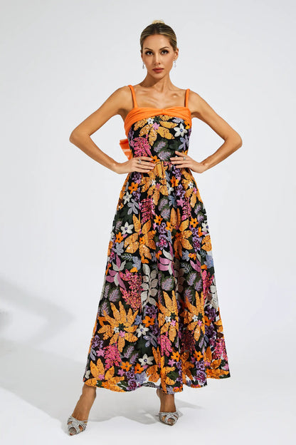 Quentin Floral Sequins Slip Maxi Dress