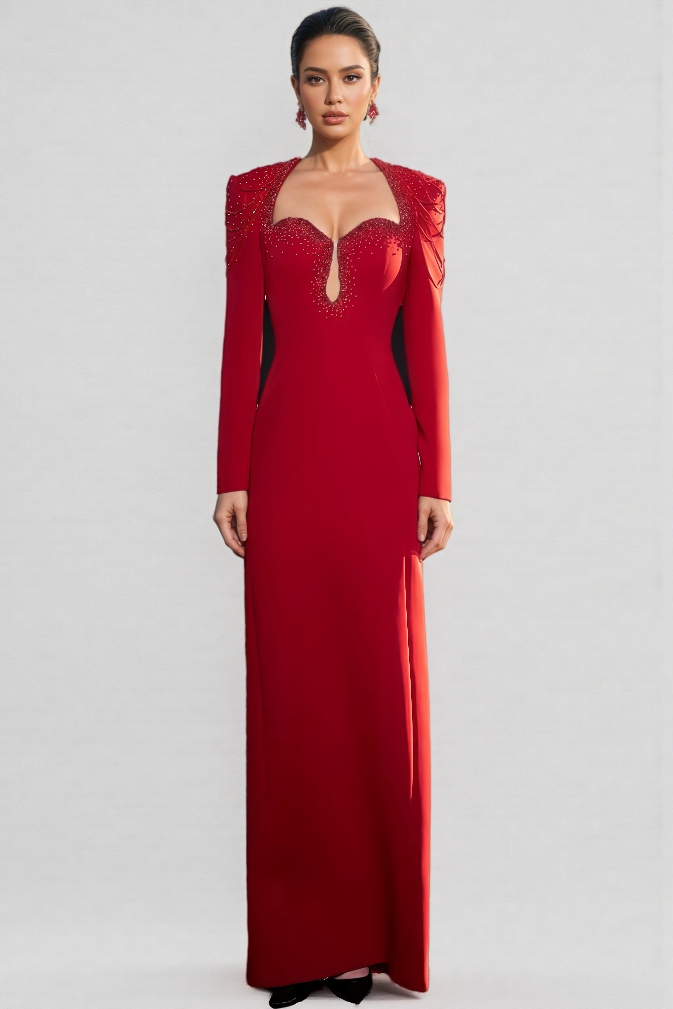Kaelan Red Crystal Strings Cut-Out Maxi Dress