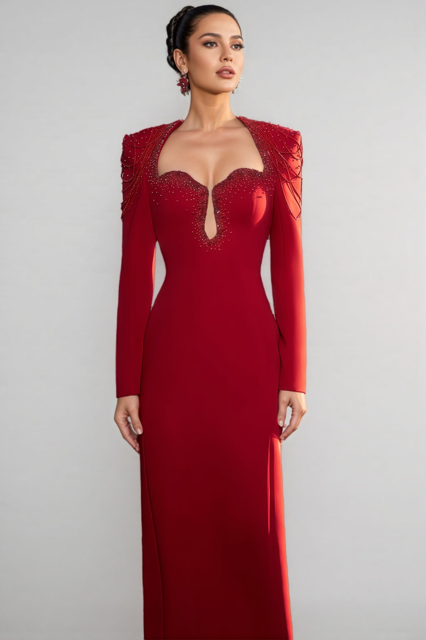 Kaelan Red Crystal Strings Cut-Out Maxi Dress