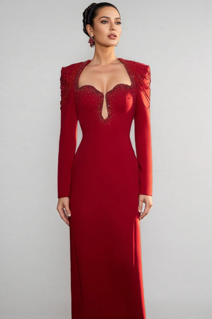 Kaelan Red Crystal Strings Cut-Out Maxi Dress