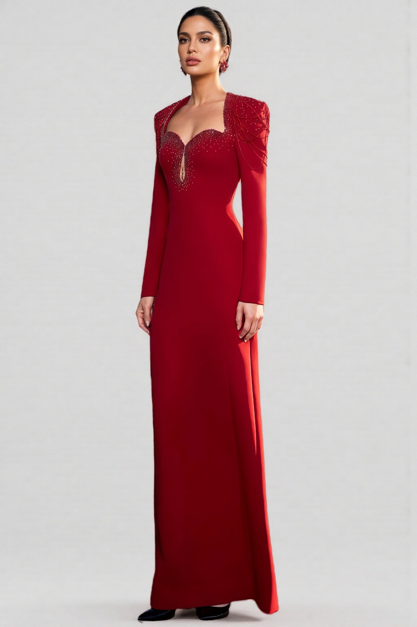 Kaelan Red Crystal Strings Cut-Out Maxi Dress