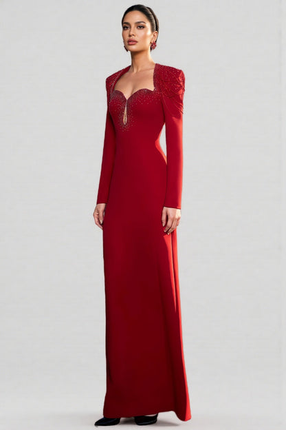 Kaelan Red Crystal Strings Cut-Out Maxi Dress