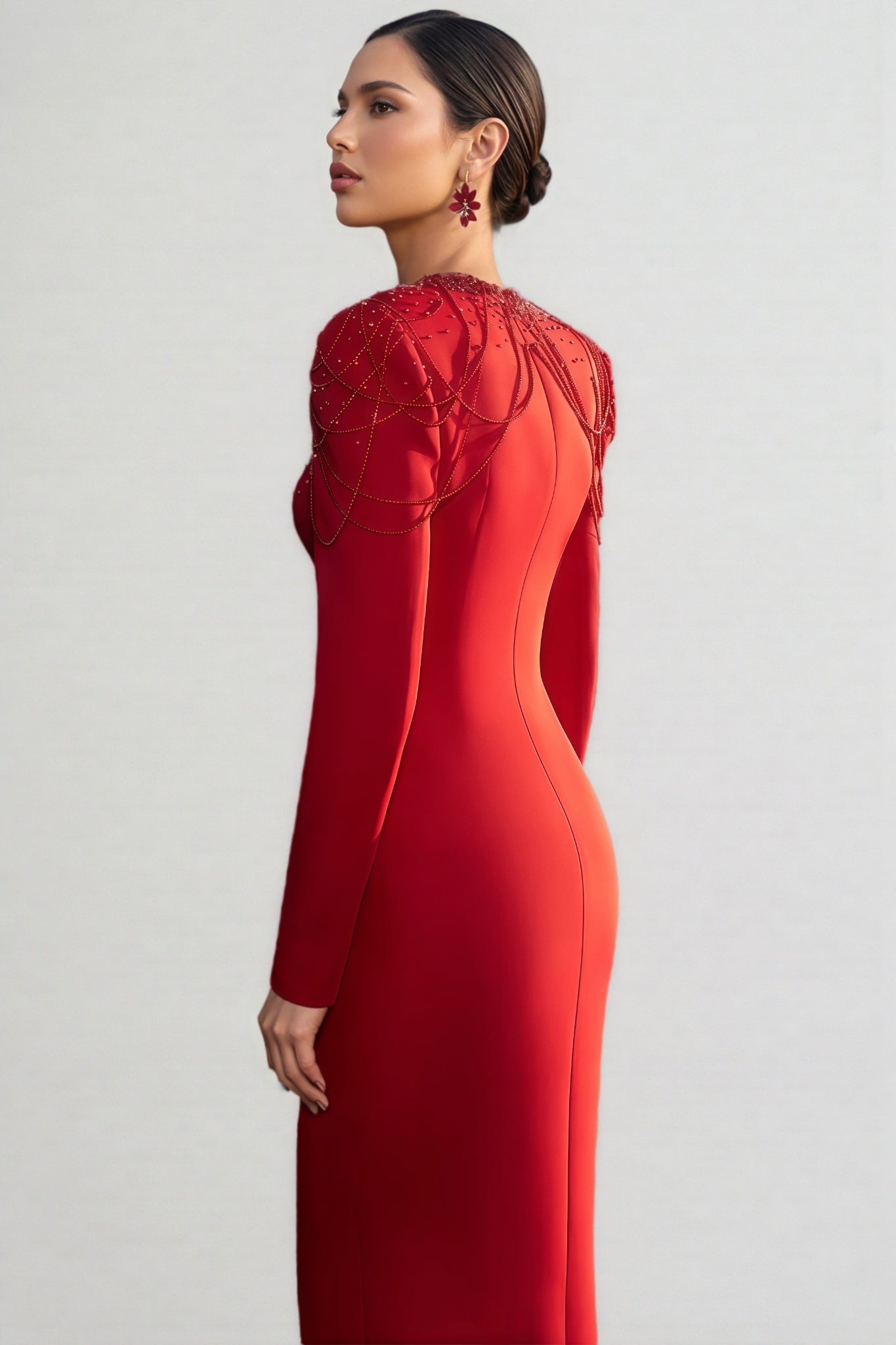 Kaelan Red Crystal Strings Cut-Out Maxi Dress