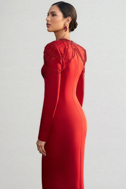 Kaelan Red Crystal Strings Cut-Out Maxi Dress