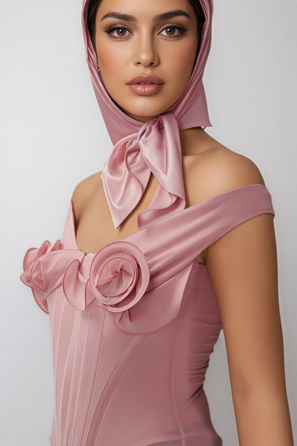 Anhad Pink Flower Bustier Midi Dress