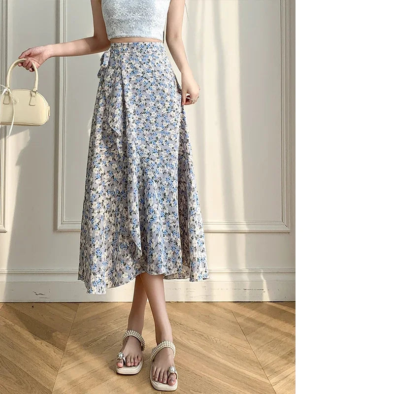 Flower Print A-Line Bohemia Vintage Skirt Summer Spring