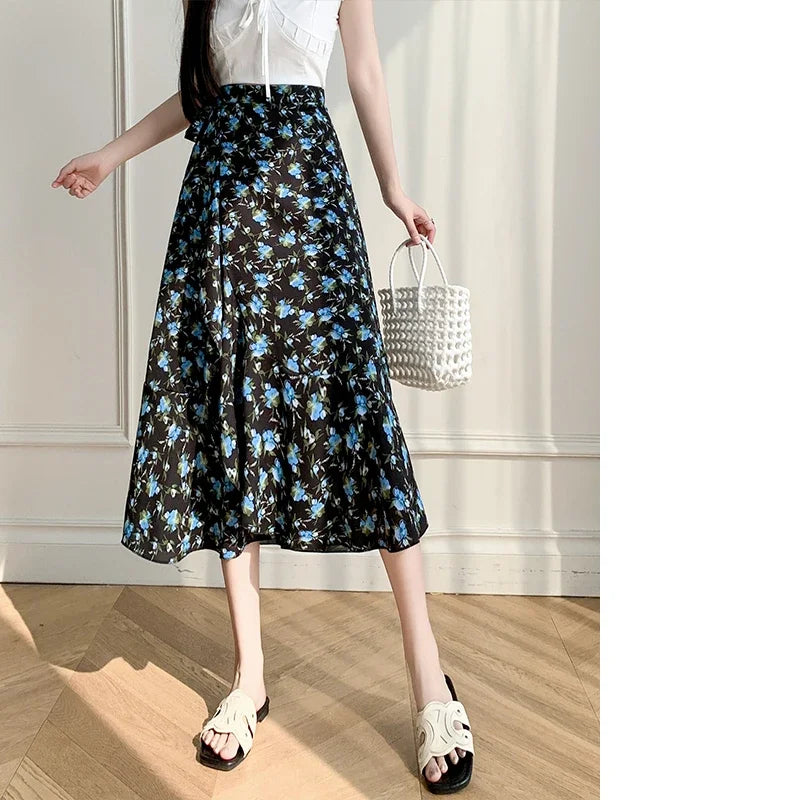 Flower Print A-Line Bohemia Vintage Skirt Summer Spring