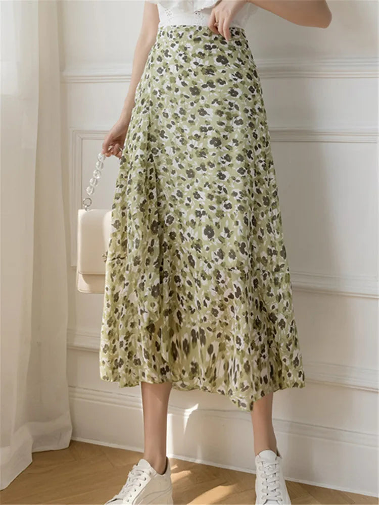 Flower Print A-Line Bohemia Vintage Skirt Summer Spring