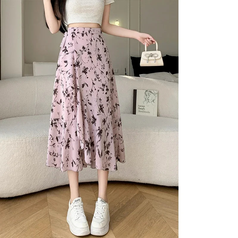 Flower Print A-Line Bohemia Vintage Skirt Summer Spring