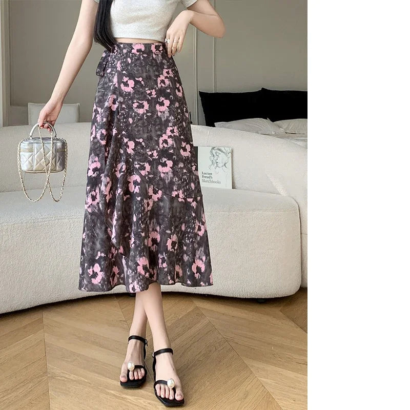 Flower Print A-Line Bohemia Vintage Skirt Summer Spring