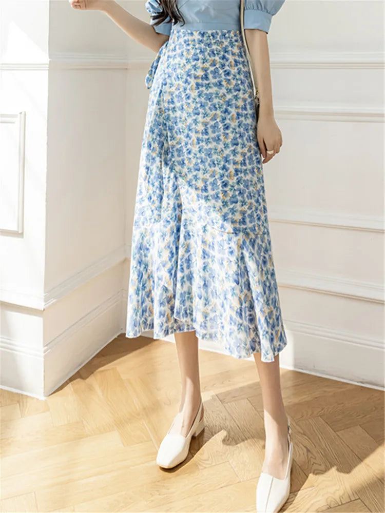 Flower Print A-Line Bohemia Vintage Skirt Summer Spring