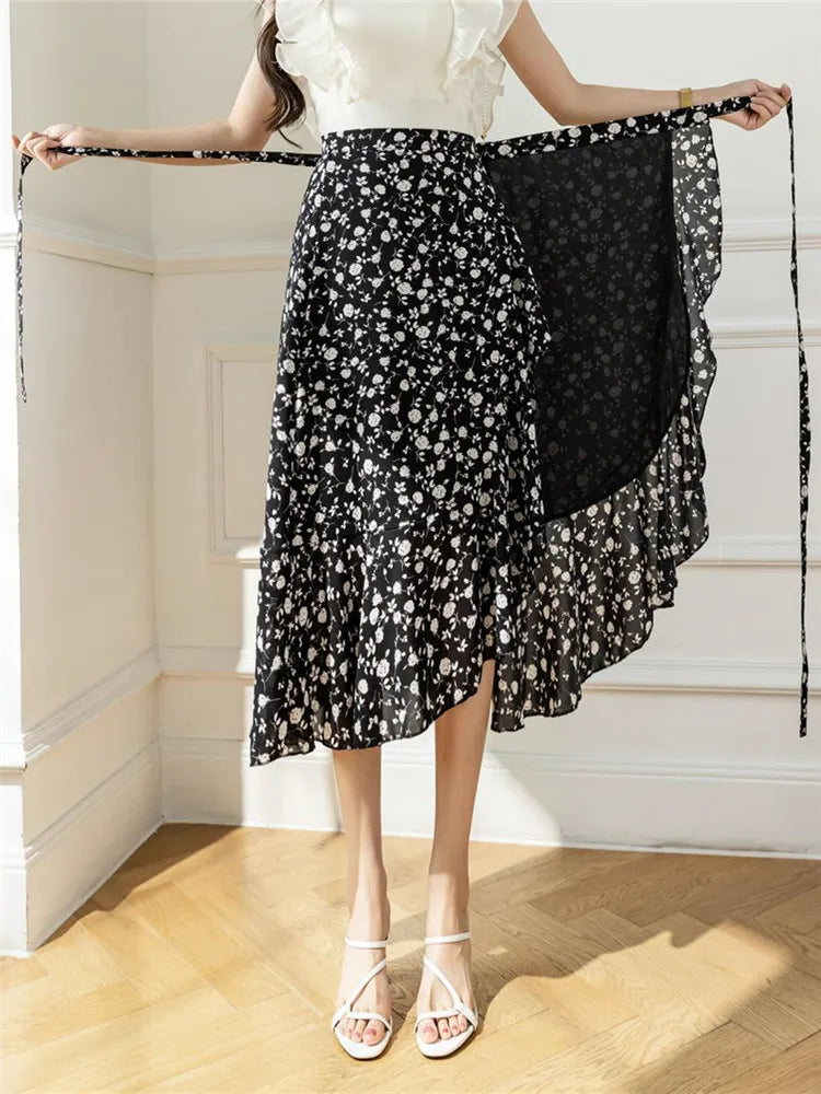 Flower Print A-Line Bohemia Vintage Skirt Summer Spring