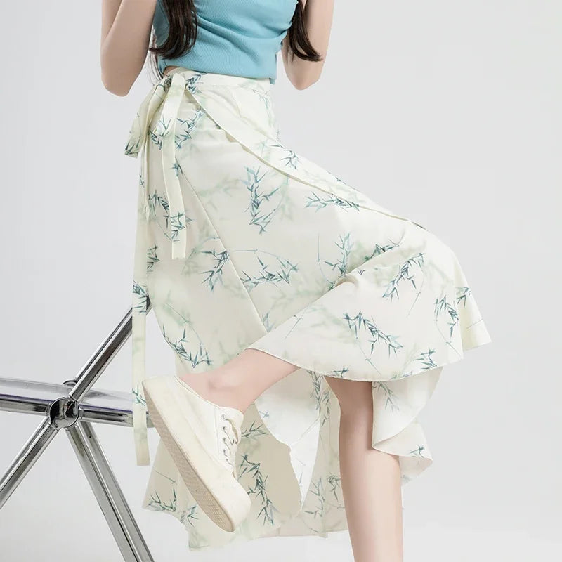 Flower Print A-Line Bohemia Vintage Skirt Summer Spring