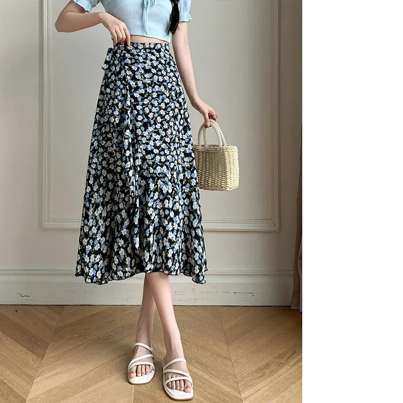 Flower Print A-Line Bohemia Vintage Skirt Summer Spring