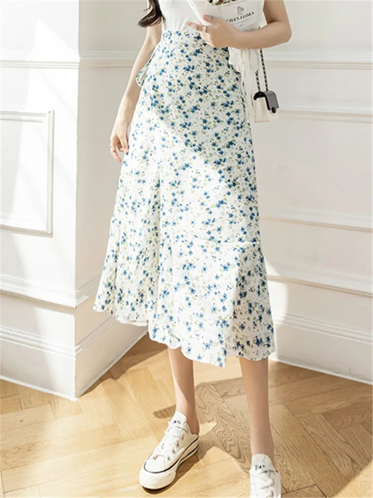 Flower Print A-Line Bohemia Vintage Skirt Summer Spring