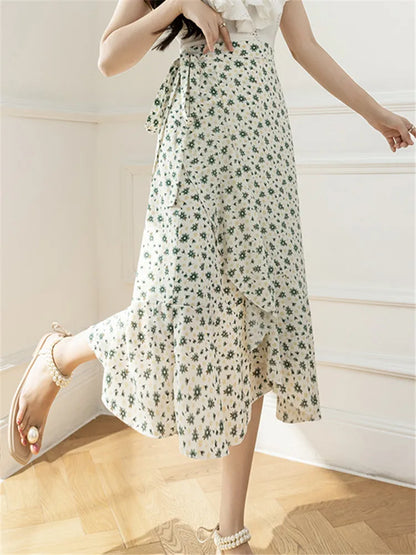 Flower Print A-Line Bohemia Vintage Skirt Summer Spring