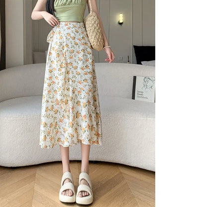 Flower Print A-Line Bohemia Vintage Skirt Summer Spring