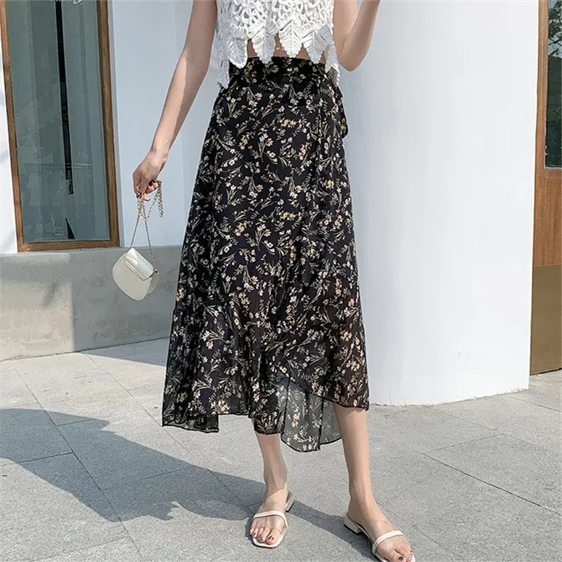 Flower Print A-Line Bohemia Vintage Skirt Summer Spring
