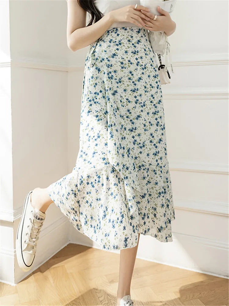 Flower Print A-Line Bohemia Vintage Skirt Summer Spring