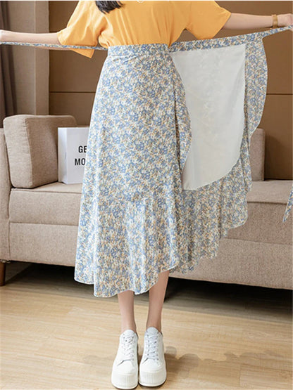 Flower Print A-Line Bohemia Vintage Skirt Summer Spring