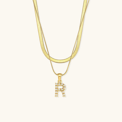 Opal Charm - Layered Gold Initial Necklace