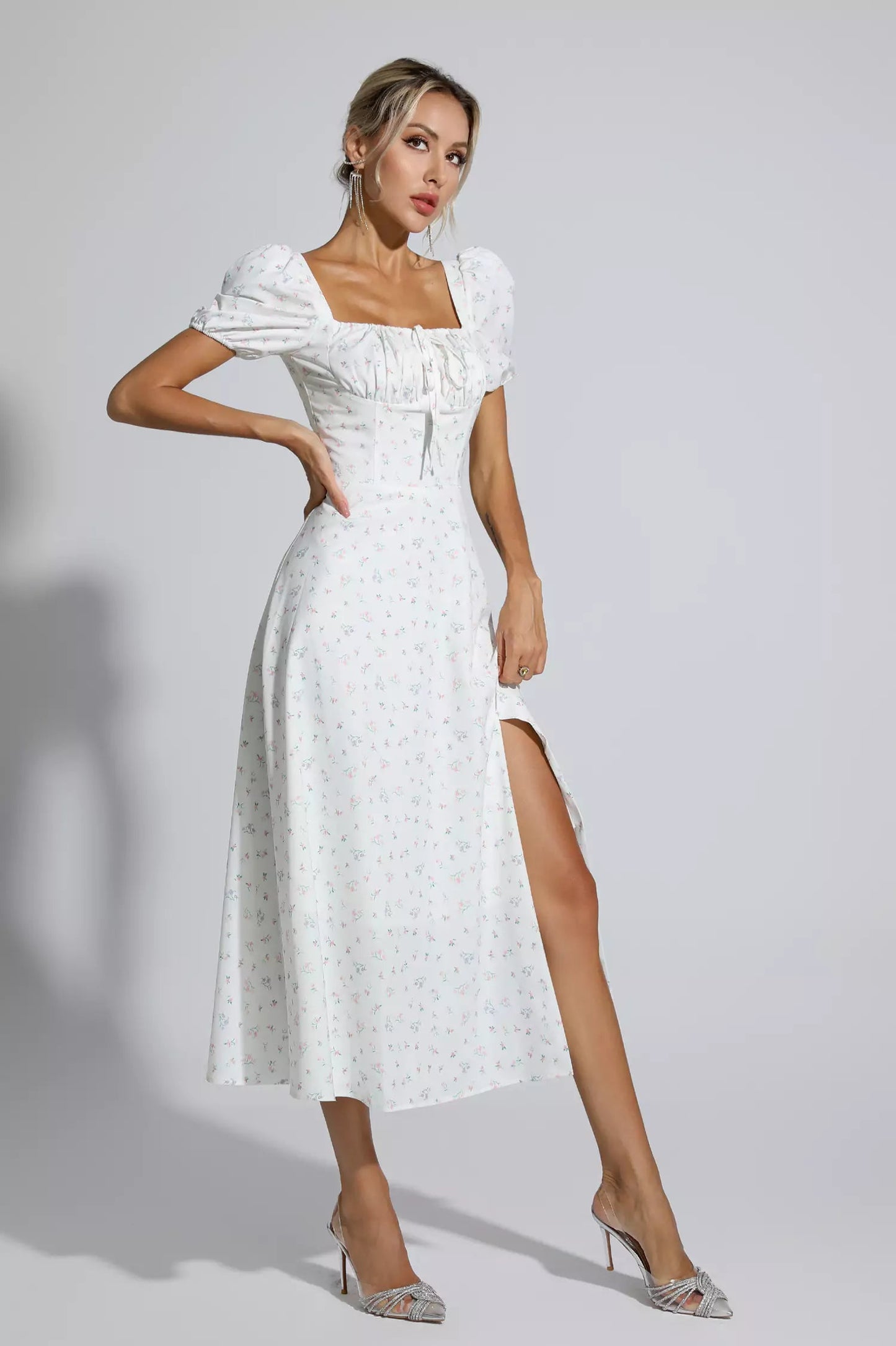 Raelyn Apricot French Floral Midi Dress