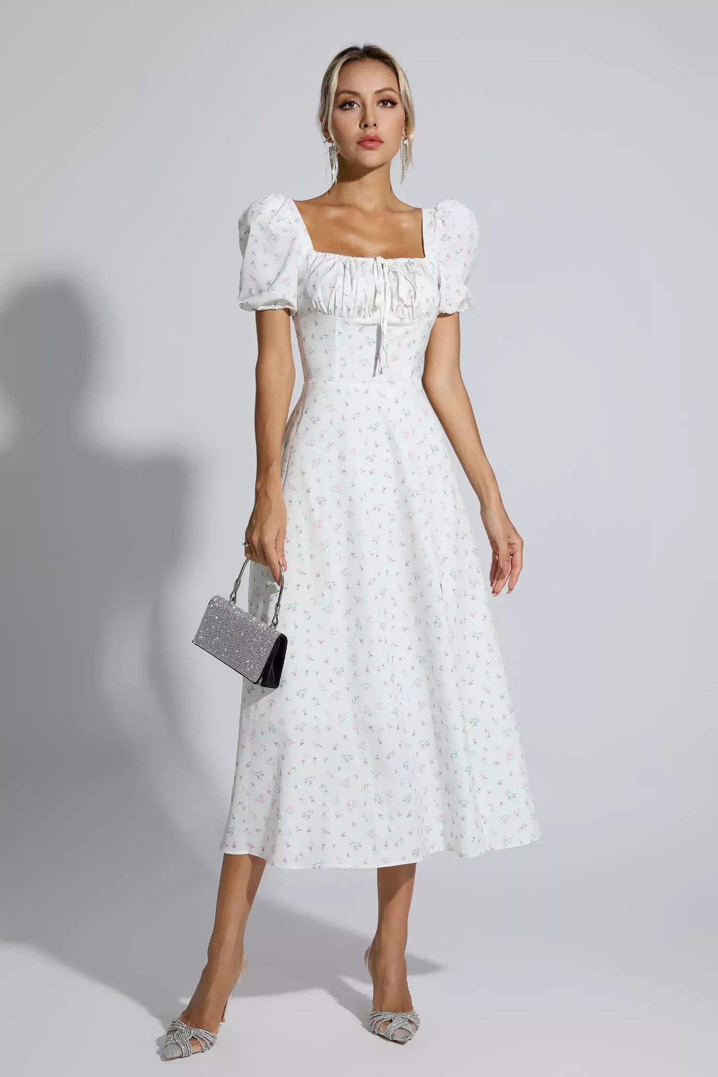 Raelyn Apricot French Floral Midi Dress