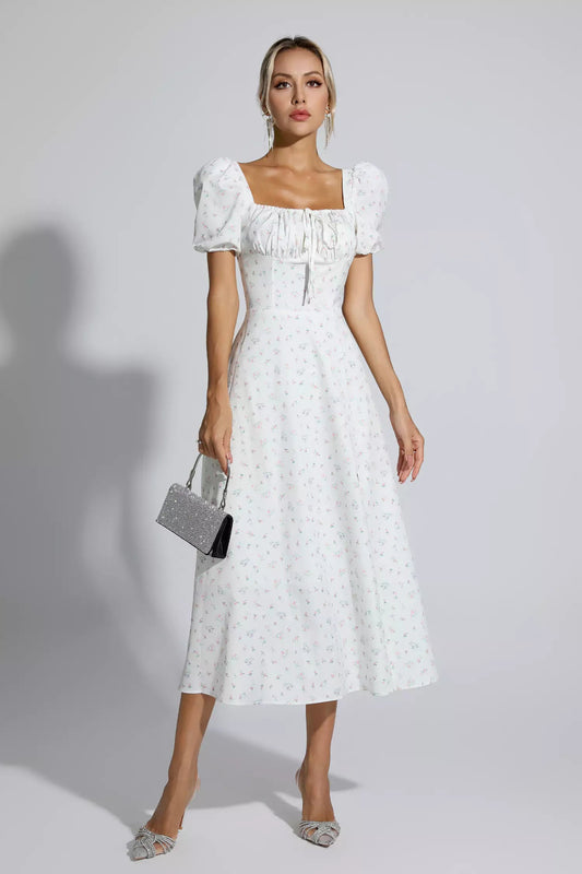Raelyn Apricot French Floral Midi Dress