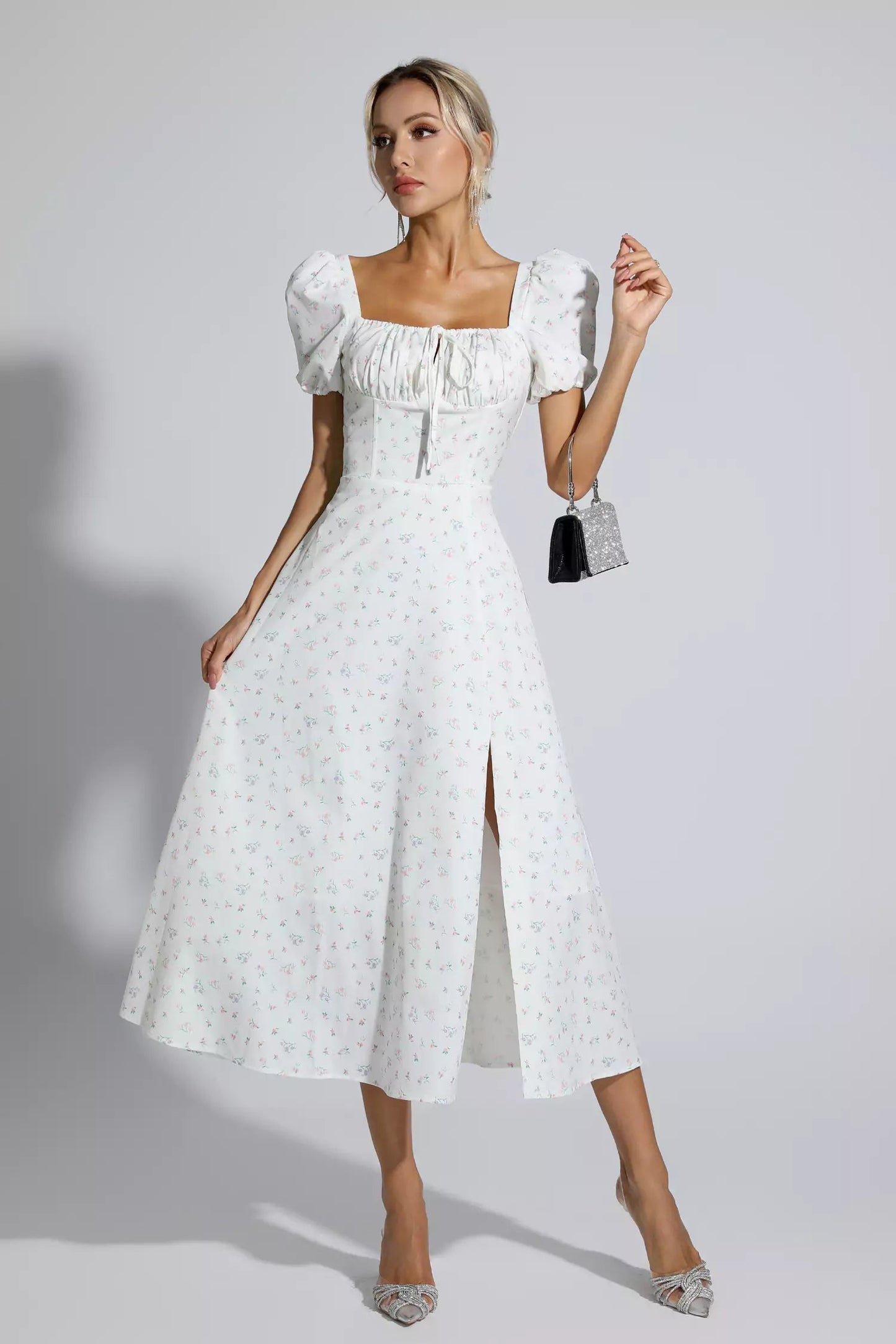 Raelyn Apricot French Floral Midi Dress
