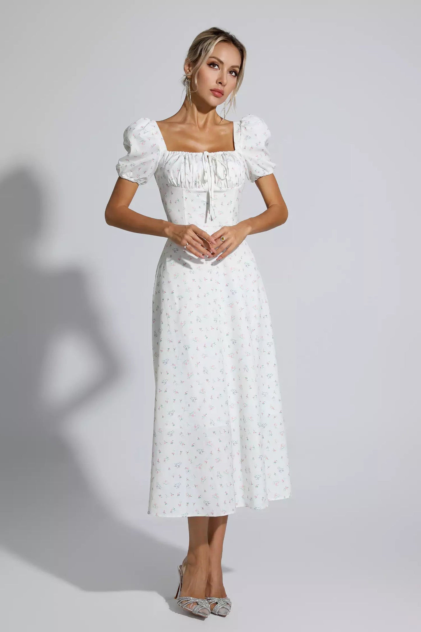 Raelyn Apricot French Floral Midi Dress
