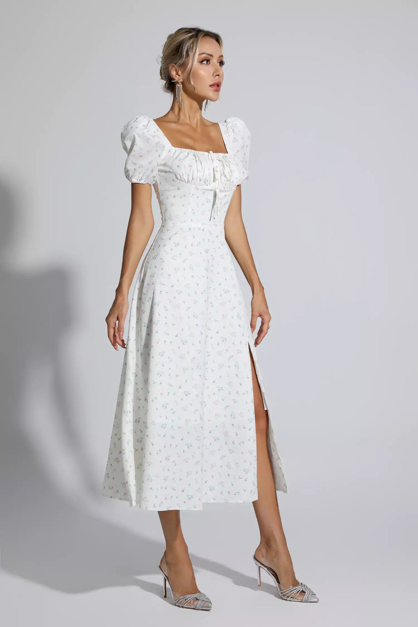 Raelyn Apricot French Floral Midi Dress