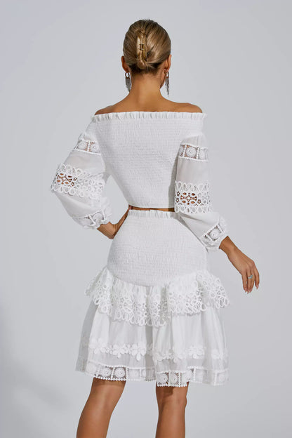 Raina White One-Shoulder Embroidered Set