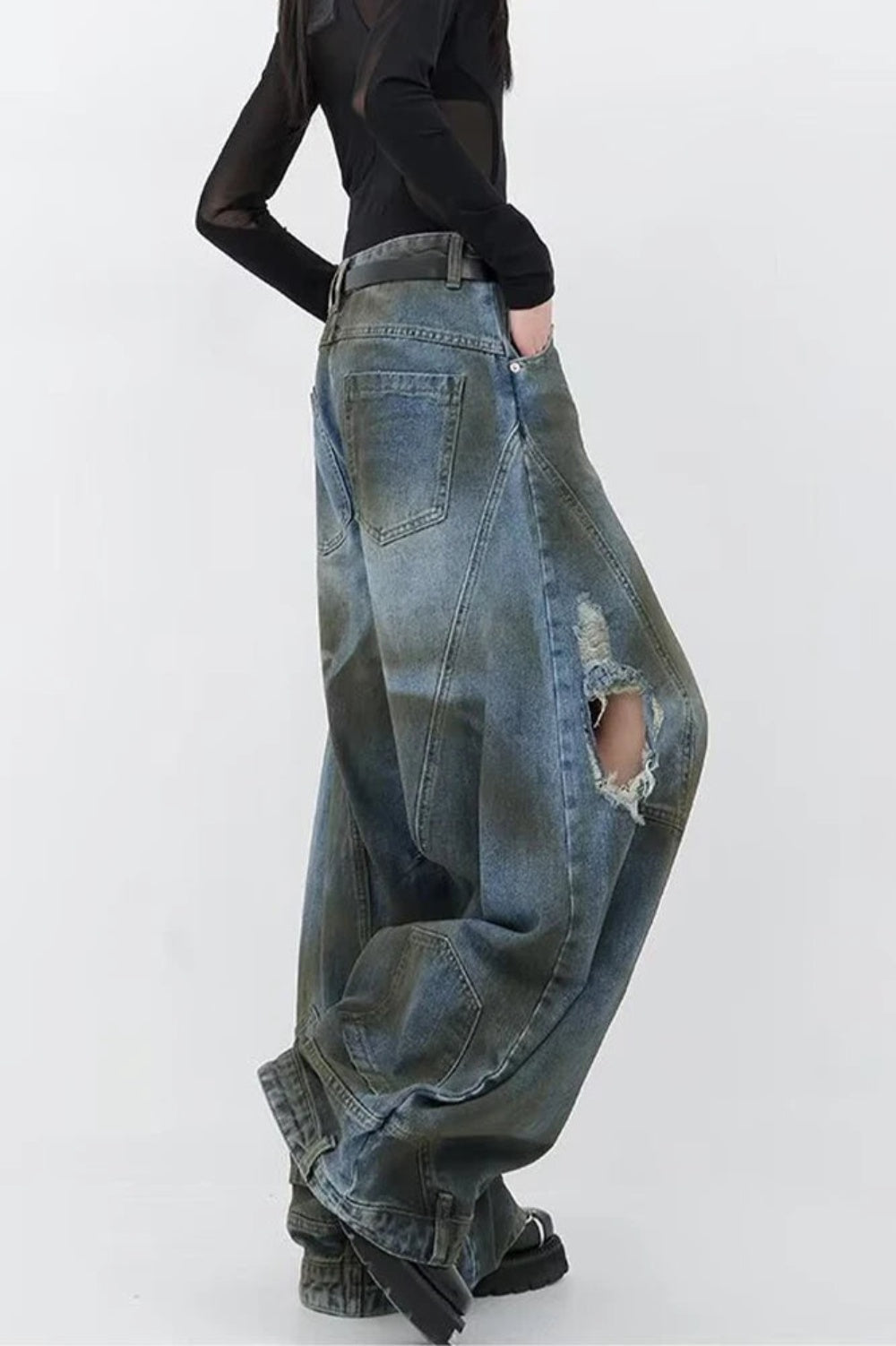 Raissa Deconstruct Torn Wide Jeans