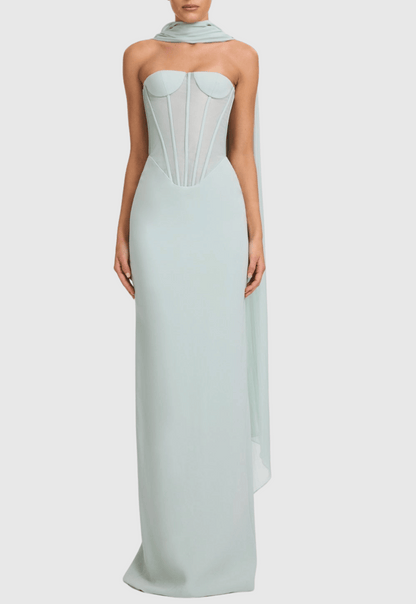 Ramire Strapless  Mesh Scarf Corset Maxi Dress