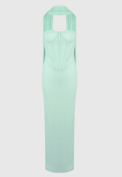 Ramire Strapless  Mesh Scarf Corset Maxi Dress