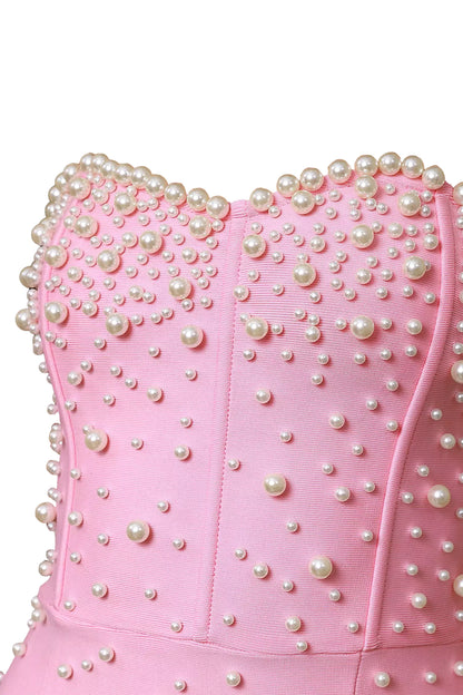 Rebekah Pink Beaded Bandage Dress