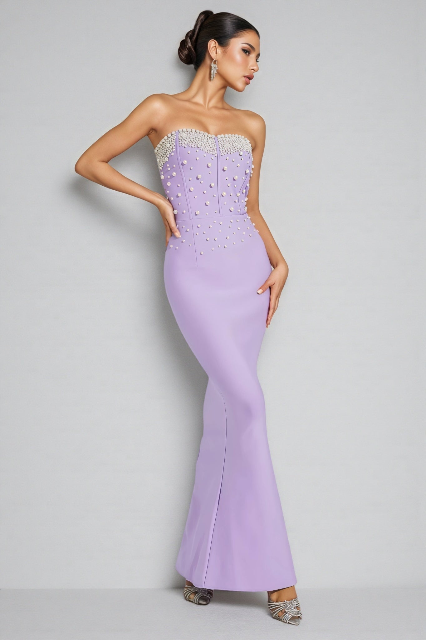 Tulip Purple Beaded Bandage Maxi Dress