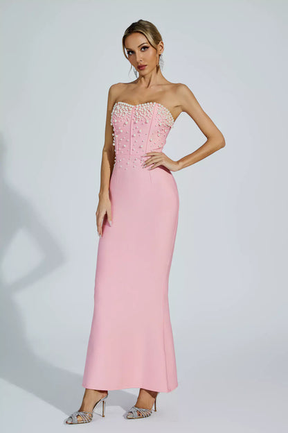 Rebekah Pink Beaded Bandage Dress