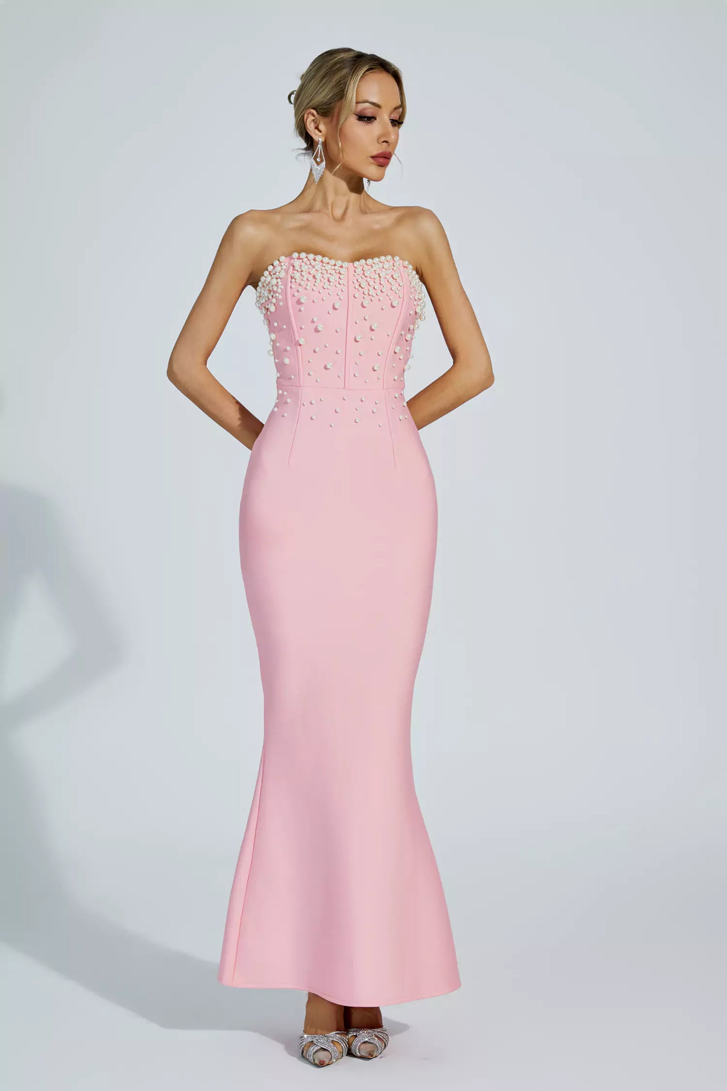 Rebekah Pink Beaded Bandage Dress