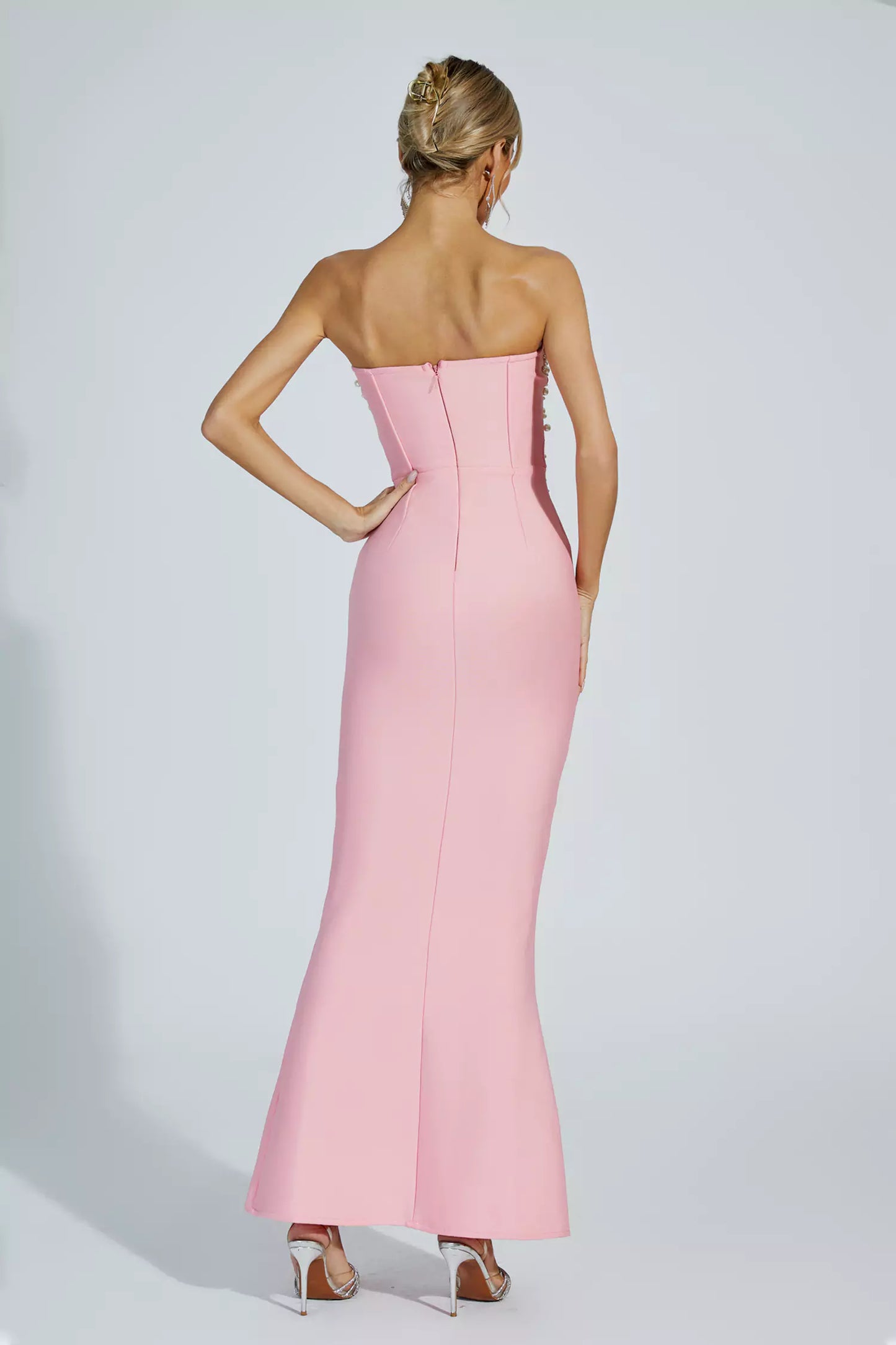 Rebekah Pink Beaded Bandage Dress