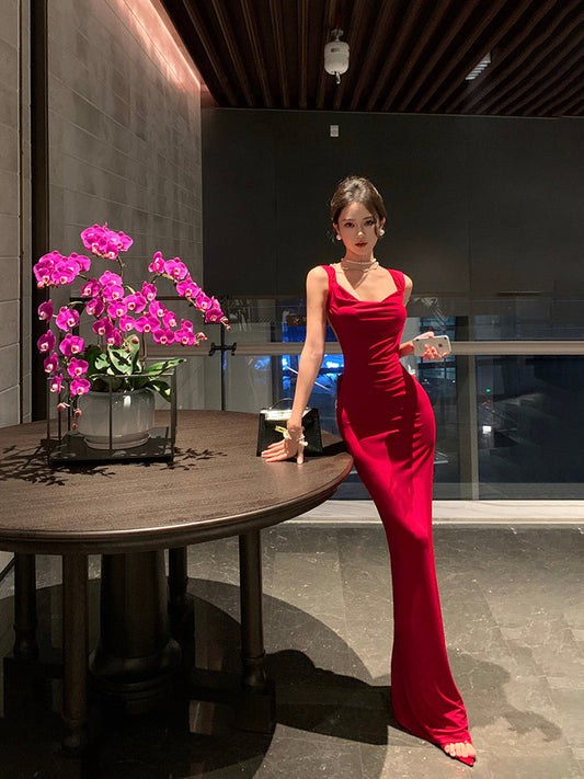 Red Bow Backless Maxi Dress Christmas & Birthday Party Showstopper