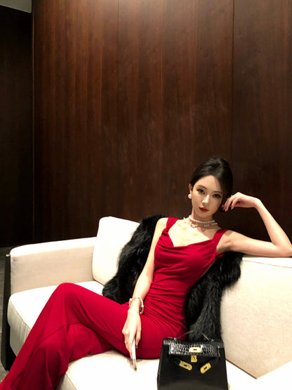 Red Bow Backless Maxi Dress Christmas & Birthday Party Showstopper